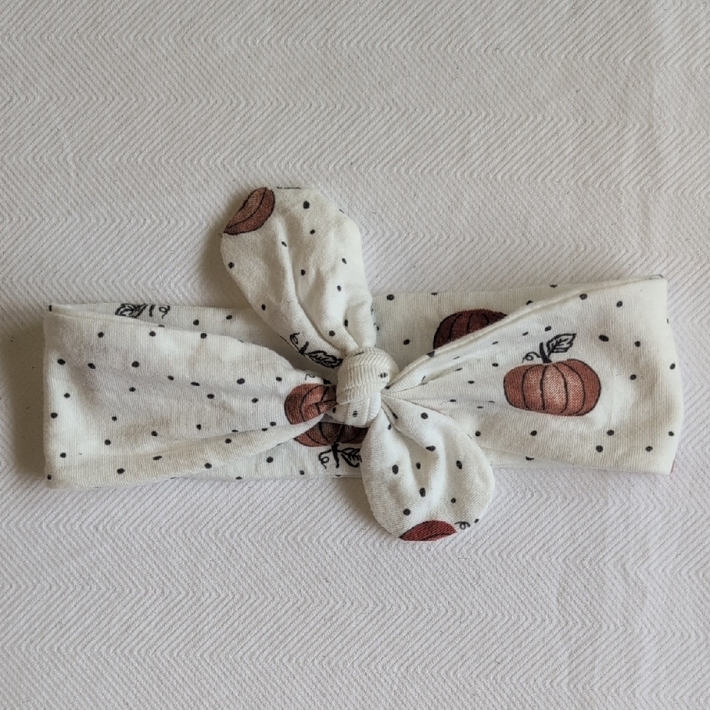 petit lem baby bow headband dotted pumpkins fall stretch cotton 6 months girls